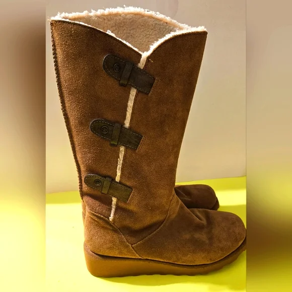 BEARPAW Womens Suede Hayden Winter Wedge Hickory II Boots Size 7 Pre-Owned EUC - Picture 2 of 7